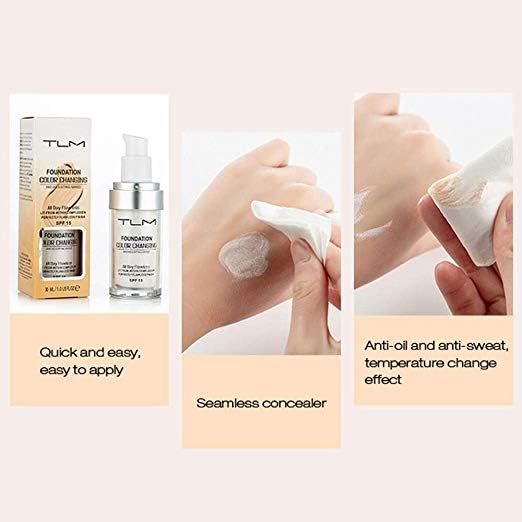 TLM Colour Changing Foundation - Flawless Coverage, Lightweight Formula, Adapts to Skin Tone, Hides Wrinkles & Lines, Hydrating & Long-Lasting, BB Cream Makeup Base Concealer Cover