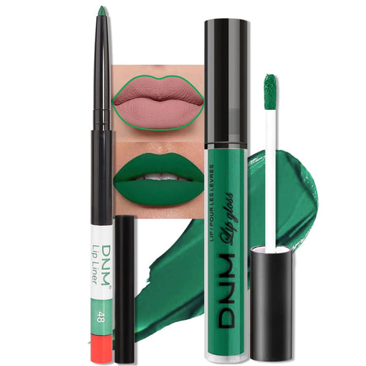 evpct 2Pcs Emerald Forest Green Matte Liquid Lipstick Lip Gloss Stain and Retractable Lip Liner Makeup Set for Women Long Lasting Waterproof 24 Hours Lipstick labial mate larga duracion 24 48#