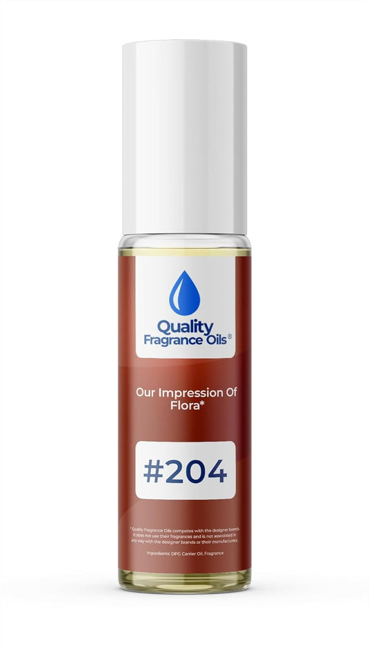Quality Fragrance Oils' Flora for Women Impression #204 | Long-Lasting Perfume Oil, Alcohol-Free, Strong Scent, 10ml Roll-On | Affordable Alternative to Designer Fragrances