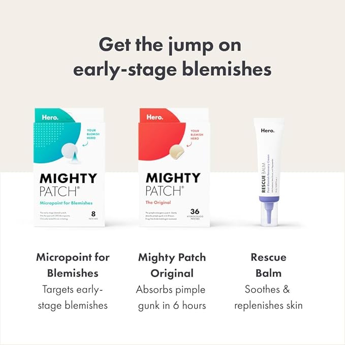 Mighty Patch Micropoint Large Hydrocolloid Pimple Patches for Face Blemishes from Hero Cosmetics, Acne Stickers for Early Stage Zits & Hidden Pimples, 395 Proprietary Micropoints, 8 Count