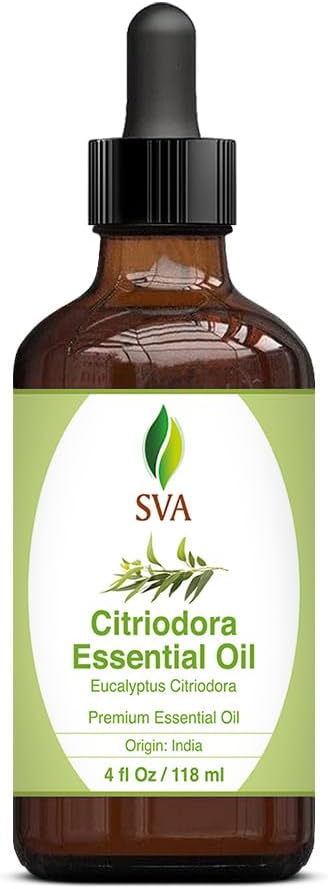 SVA Lemon Eucalyptus Essential Oil – 4 Fl Oz – 100% Natural Citriodora Oil - for Diffuser, Hair Care, Face, Skin Care, Aromatherapy, Scalp and Body Massage, Soap and Candle Making – with Dropper