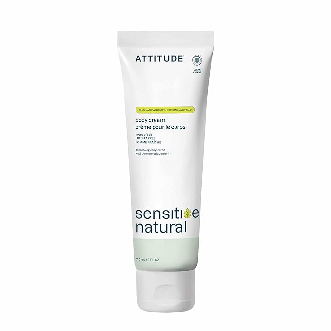 ATTITUDE Body Cream for Sensitive Skin with Oat, EWG Verified, Dermatologically Tested, Vegan, Avocado Oil, 8 Fl Oz