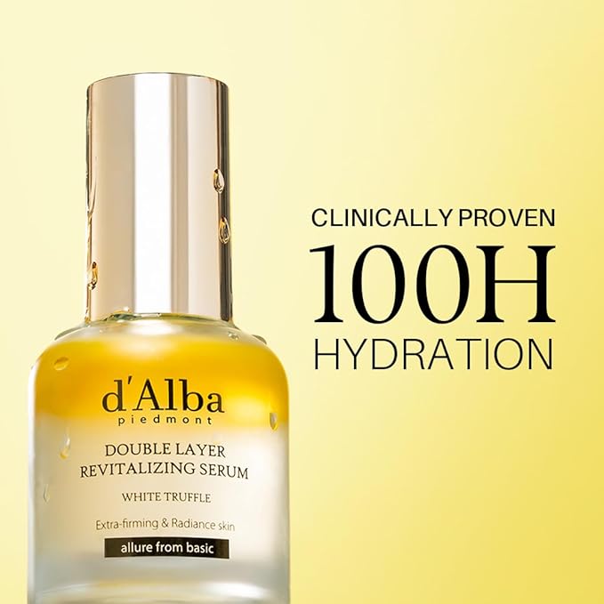 d'alba Piedmont Italian White Truffle Double Layer Revitalizing Serum, 100hr Hydration, Hyaluronic Acid and Centella Asiatica, Skin Firming and Tightening, Long-lasting Korean Skin Care (1.69 fl.oz)