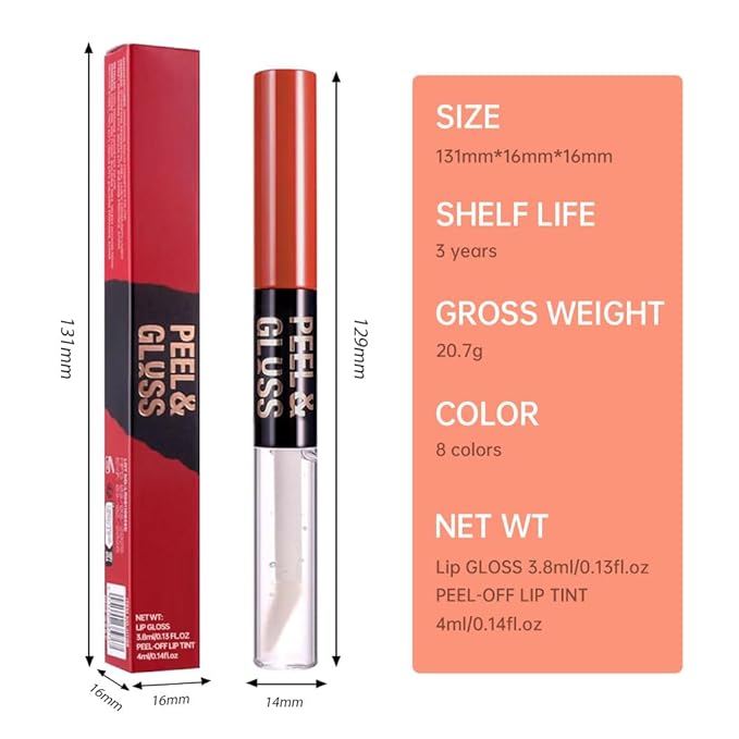 2Pcs Peel Off Lip Gloss Tattoo and Lip Oil 2-in-1, Lip Stain Peel Off Masque - Peel Off Lip Tint ,Long Lasting Waterproof Transfer-proof Lip Mask Lip Gloss Peel Off Lip Liner,Stay Lip Makeup 01#+04#