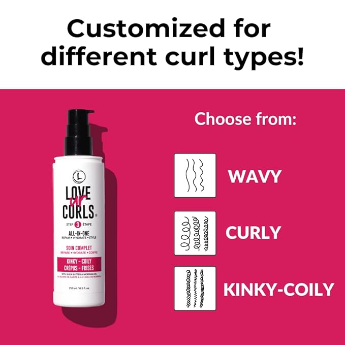 Love Ur Curls - Shampoo, Conditioner, Kinky-Coily All In One Styler to repair, define and hydrate hair and Irish Sea Moss Gel for touchable hold