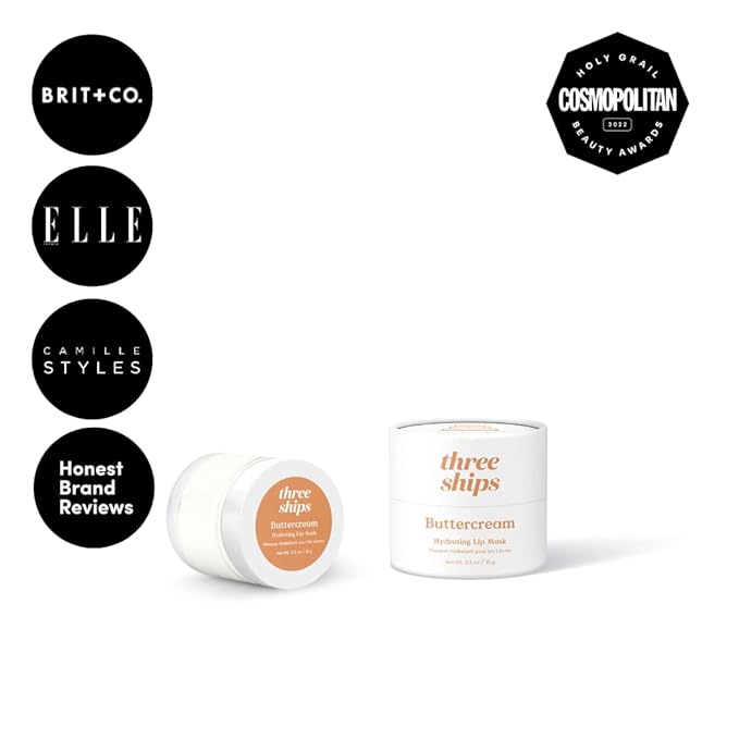 Three Ships Lip Treatment Kit - Buttercream Hydrating Lip Mask and Vanilla Lip Exfoliator – Soothing Natural Lip Care for Dry, Damaged Lips – As Seen on Dragons’ Den, 2 x 15g