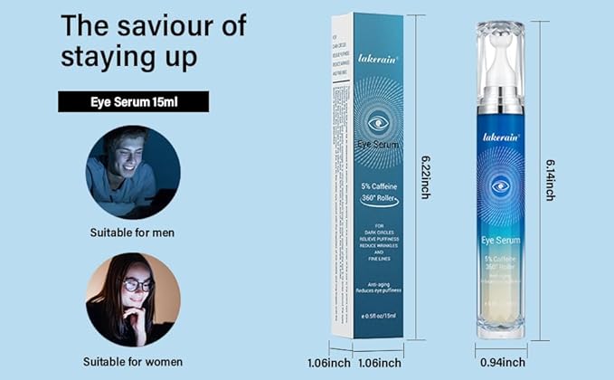 5% Caffeine Eye Serum, Under Eye Roller Cream for Dark Circles and Puffiness with 360°Massage Ball Reduce Wrinkles and Fine Lines,Bags Under Eyes,15ML