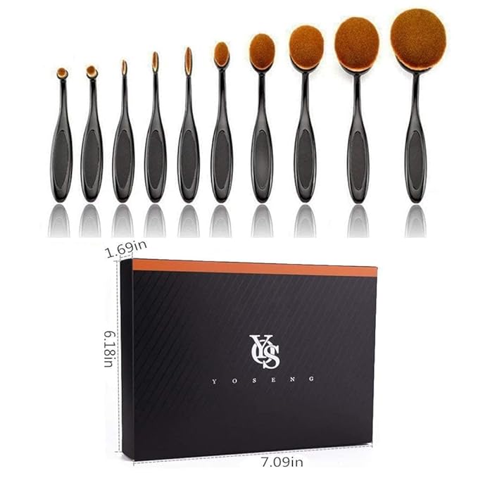 Yoseng Oval Makeup Brushes Set 10 Pcs Professional Oval Toothbrush Foundation Contour Concealer Eyeliner Blending Cosmetic Brushes Tool Set-With Box,Practical White Elephant Gift for Girls Women