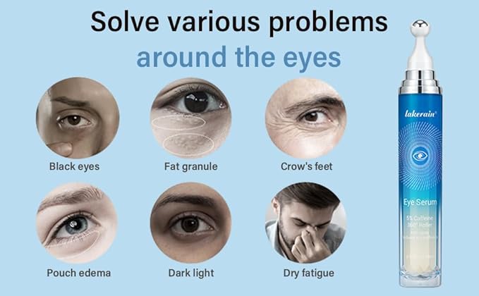 5% Caffeine Eye Serum, Under Eye Roller Cream for Dark Circles and Puffiness with 360°Massage Ball Reduce Wrinkles and Fine Lines,Bags Under Eyes,15ML