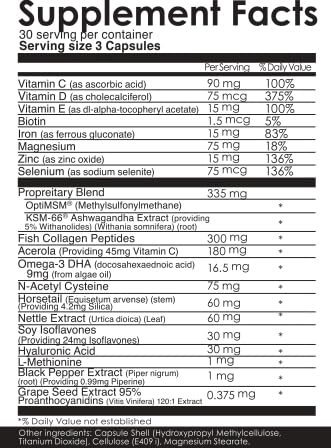 Hair Growth Vitamins for Women with Biotin, Collagen Peptides, Vitamin C & Omega-3 – 90 Capsules – Hair Supplements for Menopause & Postpartum – Hormonal Balance Support & Thicker Hair for Women