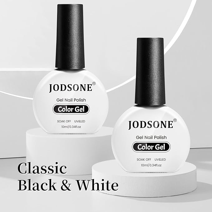JODSONE 2Pcs Gel Nail Polish Set 10ml Black and White Gel Polish,Soak Off LED U V Nail Gel Manicure All Seasons Gel Polish Nail