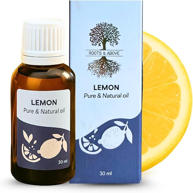 Roots & Above Pure Natural Lemon Essential Oil 1.01 oz/30ml Cold Pressed Oils for Skin, Hair, Massage, Diffusers & Candle Making