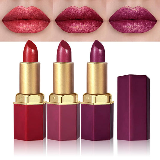 3Pcs Metallic Lipstick for Women,Lightweight Shimmer Frosted Lipstick,Glitter Lip Gloss Stain Long Lasting Waterproof Smudge Proof 24 Hour Full Coverage Lip Makeup,Vegan(10,11,12)