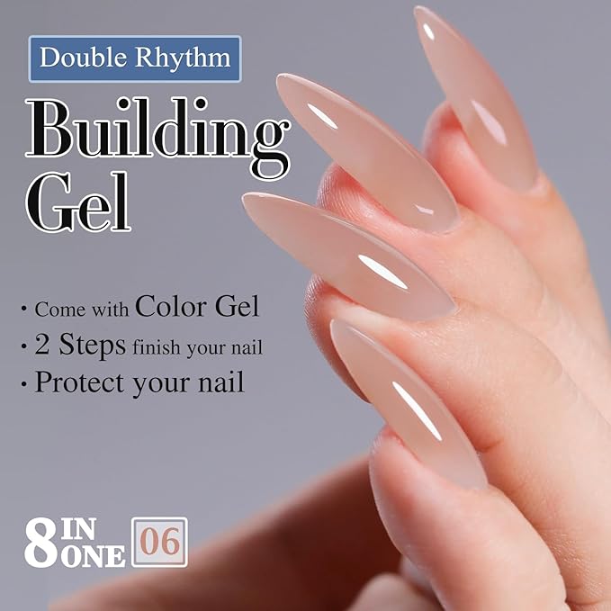 Double Rhythm 0.52Oz Nail Strengthener Rubber Gel Polish Builder in a Bottle for Nail Thickening Extension Hard Structure Glue (Extension Light Nude)