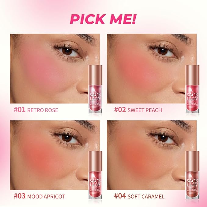 4 Colors Liquid Blush Makeup Kit, Long Lasting Pigmented Natural Matte Face Blush Cream Gel, Lightweight, Blendable, Cruelty Free Women Face Cosmetics Set 4Pcs