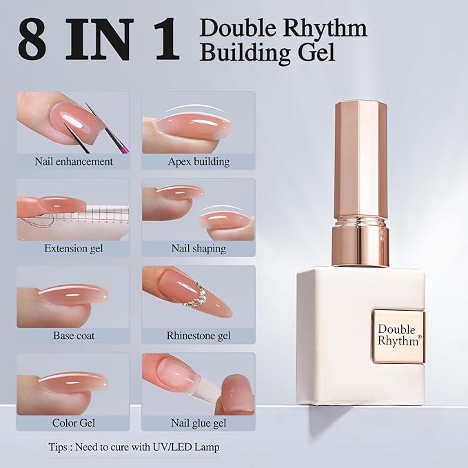 Double Rhythm 0.52Oz Nail Strengthener Rubber Gel Polish Builder in a Bottle for Nail Thickening Extension Hard Structure Glue (Extension Pale Nude)