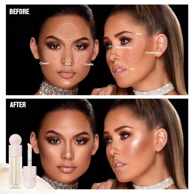 2PCS Liquid Highlighter&Blush, Contour Stick Makeup Highlighter for Face, Lightweight Glotion, Waterproof Luminous Lotion, Silky Smooth Glitter Highlighter Makeup Stick, Multi-Use Body Shimmer