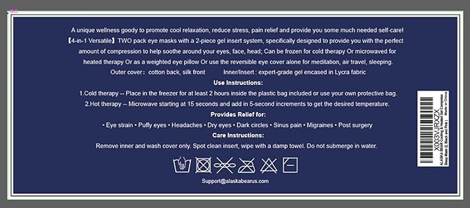 ALASKA BEAR Cooling Gel Eye Mask Weighted Silk Sleep Mask & Cotton Eyeshades Cold & Hot Compress for Pain Relief, 180g Heavy, 2 Set(Black & Pink)