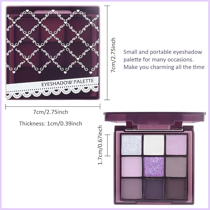 9 Colors Purple Silver White Tan Grape Matte Shimmer Eyeshadow Palette for Eye Makeup,High Pigmented Brown Eye Shadow Primers Powder Palet de sombras de ojos