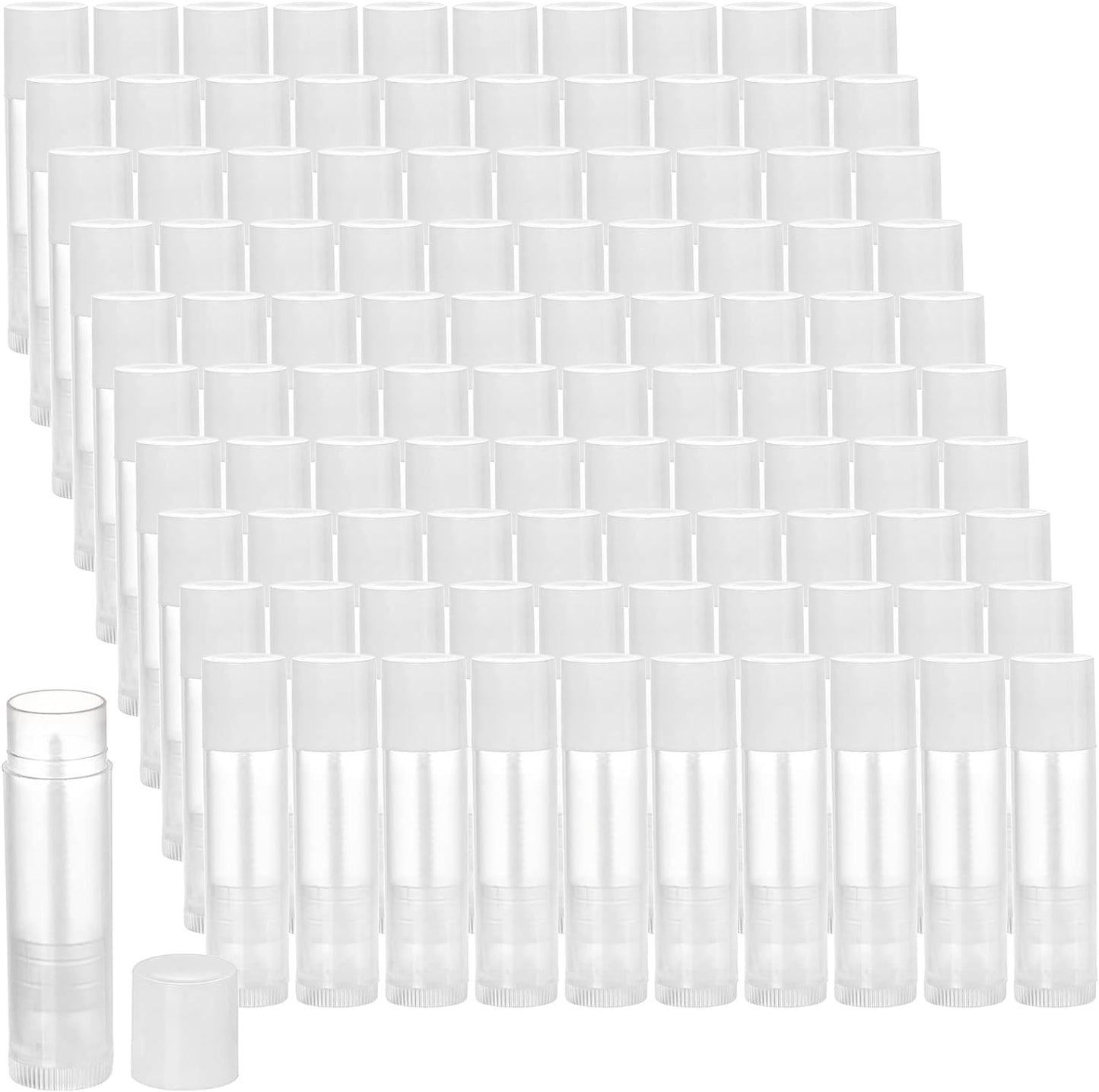 Bekith 100 Pack 5.5ml Clear Empty Lip Balm Tubes with White Caps