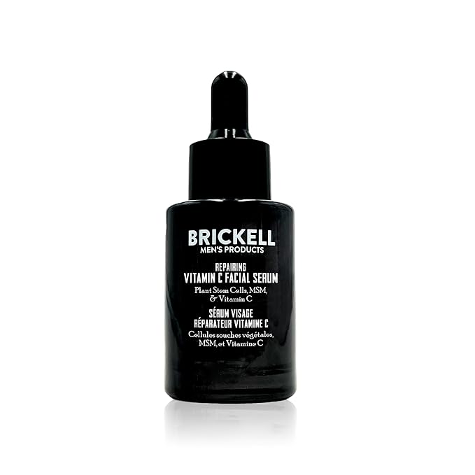 Brickell Men's Anti Aging Vitamin C Serum For Face, Repairing Night Facial Serum for Men, Natural and Organic Hyaluronic Acid Serum For Face to Diminish Wrinkles and Reduce Redness, 1 Ounce, Unscented