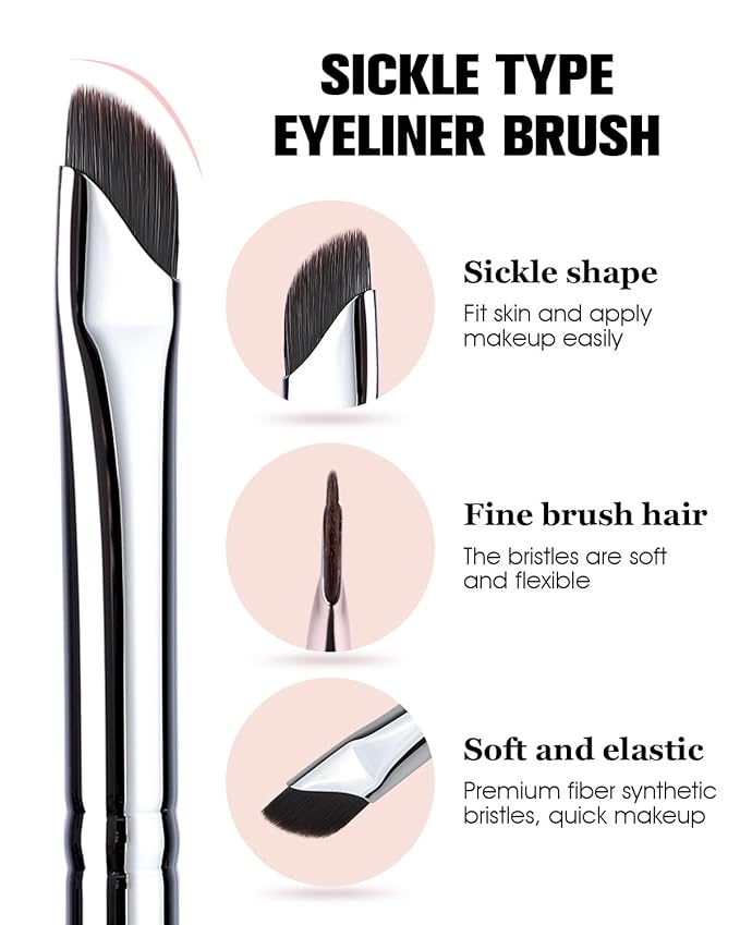 Eyeliner Brush, EIGSHOW Sickle Angled Gel Eyeliner Makeup Brush for Precise Eye Liner, Eyebrow, Eyelid with Ultra Thin Curved Vegan Bristles (E865)