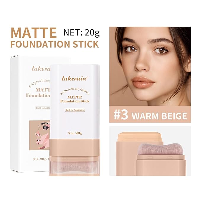 Beauty Balm Serum Boosted Skin Tint, Dual-Ended Eraser Foundation Stick with Brush, Full Coverage Cream Korean Makeup, Long-Lasting Stick for Smooth, Flawless Finish (#3 Warm Beige)