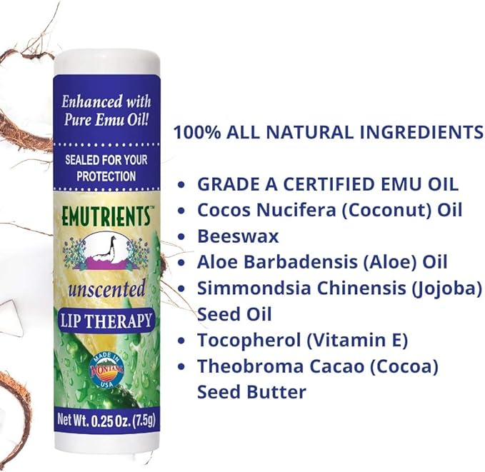 Montana Emu Ranch - Lip Therapy Lip Balm - 0.25 Ounce - Unscented - 3 Pack - Made with Pure Emu Oil