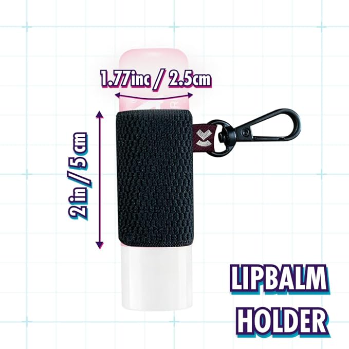 LipBalm Holder with Keychain, Lipstick Holder Keychain, Lip Gloss Holder Keychain, Never Lose Your Lip Balm, Lip Gloss or Lipstick with Cute Elastic Lip Balm Keychain Holder (Black)