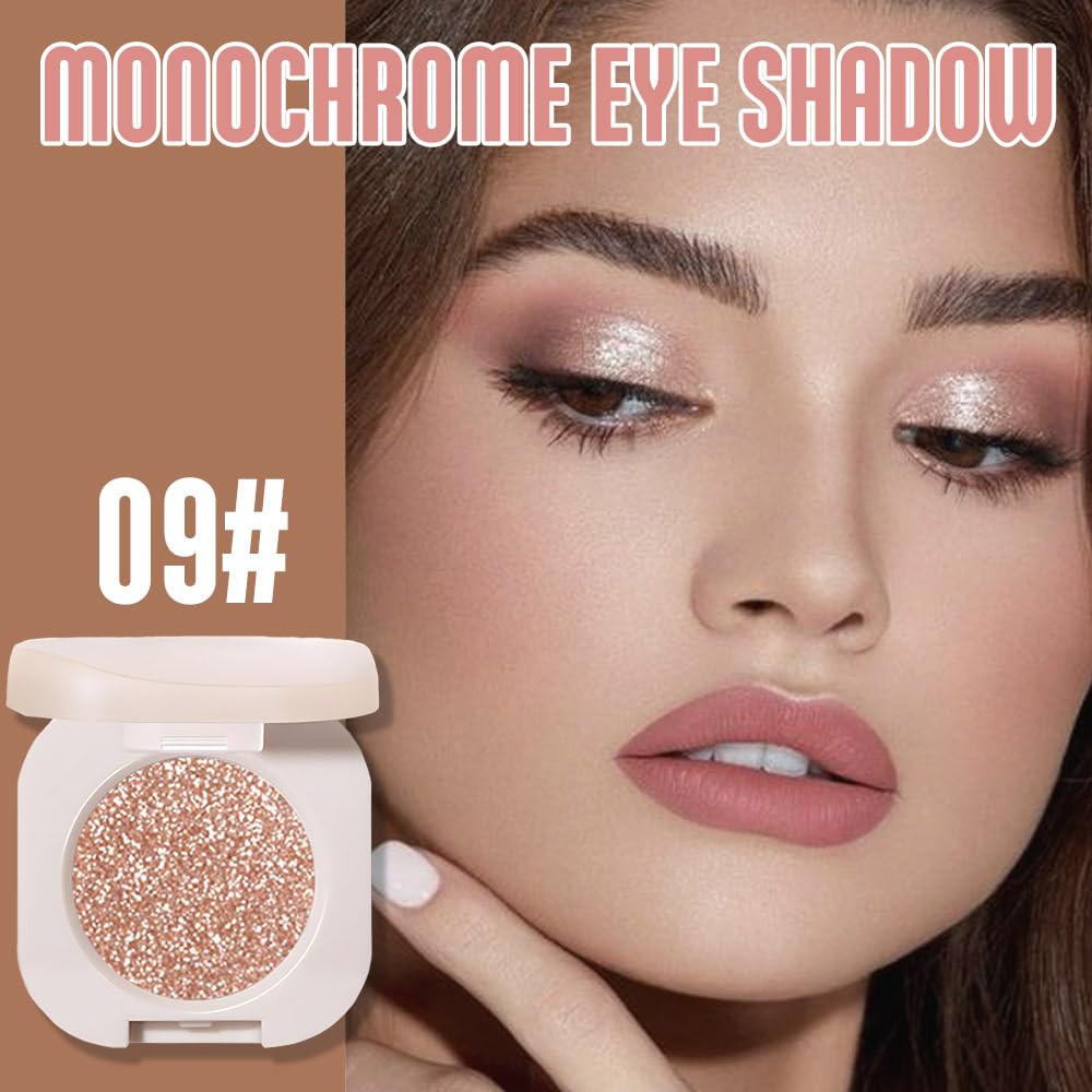 Glitter Shimmer Sparkle Eyeshadow Palette Makeup for Women, Light Brown Glitter Shimmer Metallic Holographic Iridescent Cream Iridescent Single Monochrome Eye Shadow Makeup, 09