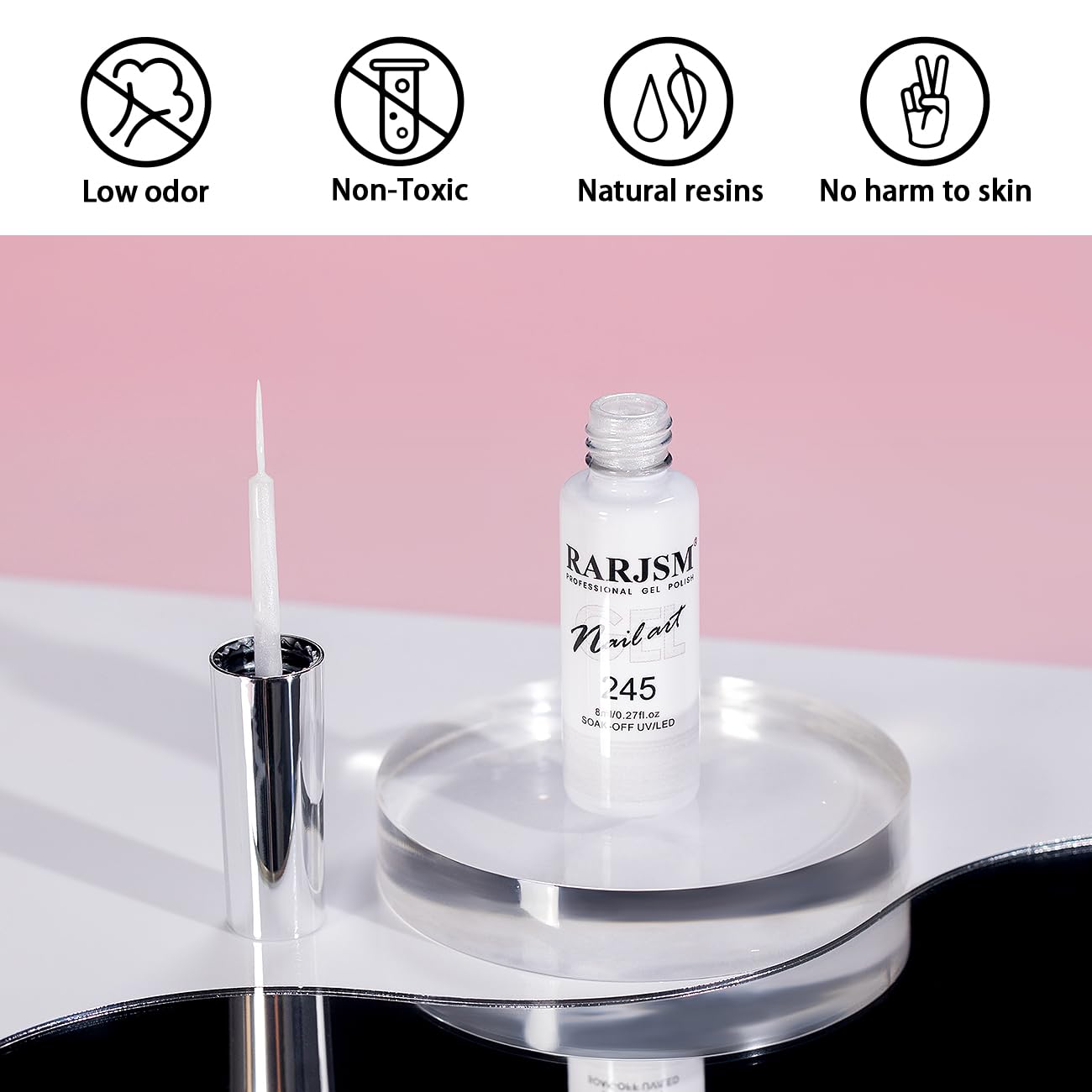 RARJSM Pearl White Gel Liner Nail Art Pearlescent Silver Shell Glitter Swirl Effect Gel Polish 8ml Build in Thin Brush Painted Drawing Striper Soak off Curing Requires for Home Salon