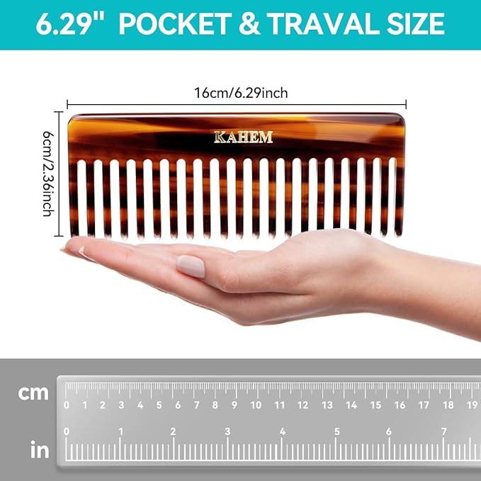 2-Piece Set Handcrafted Acetate Wide Tooth Combs - 6.29" Premium Detangler for Women, Men & Kids, Ideal for Curly, Long & Short Hair - Professional Quality for Wet/Dry Use