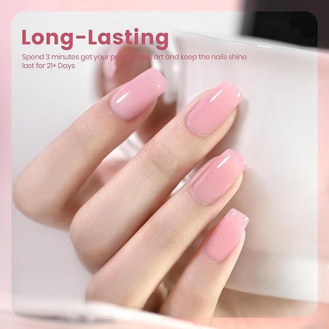 RARJSM Nude Sheer Pink Fiber Glass Rubber Base Gel Nail Polish for Repair Broken Nails StrengthenerGel Base Coat Transparent Brush on Building Gel in a Bottle Soak Off UV LED Curing Requires 15ml
