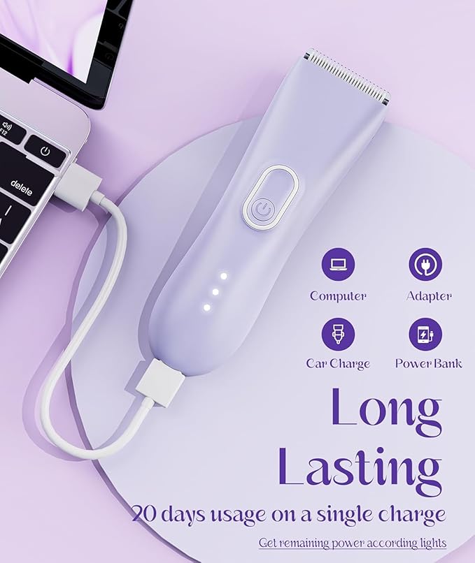 Bikini Trimmer for Women - Painless Pubic Hair Trimmer with 3 Shaving Speeds, IPX7 Waterproof Electric Razor, Cordless Women’s Bikini Shaver for Sensitive Skin