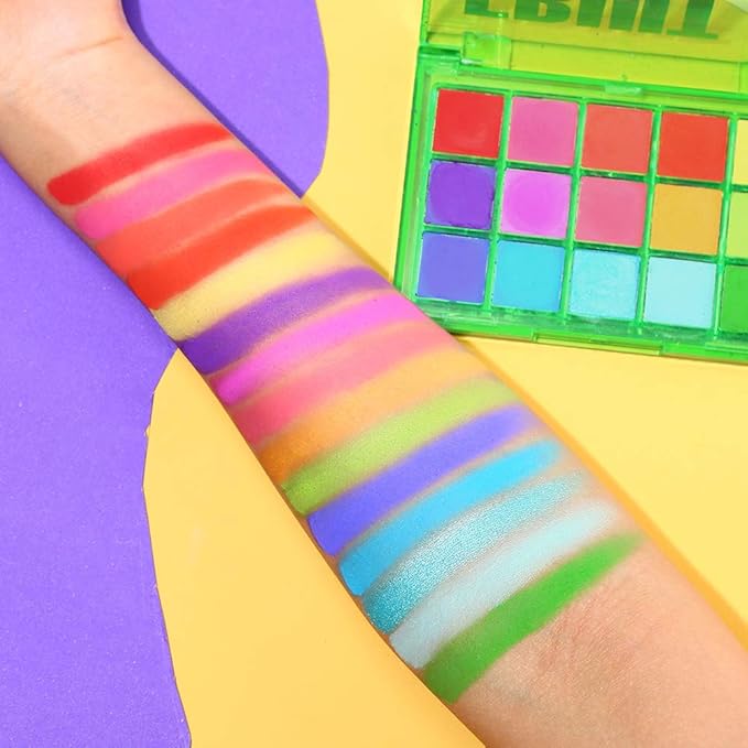 UCANBE Bright Colorful Neon Rainbow Makeup Eyeshadow Palette 15 Shades Green Purple Yellow Make Up Pallets Kit Vibrant Shimmer Matte Pigmented Blendable - Fruit Punch