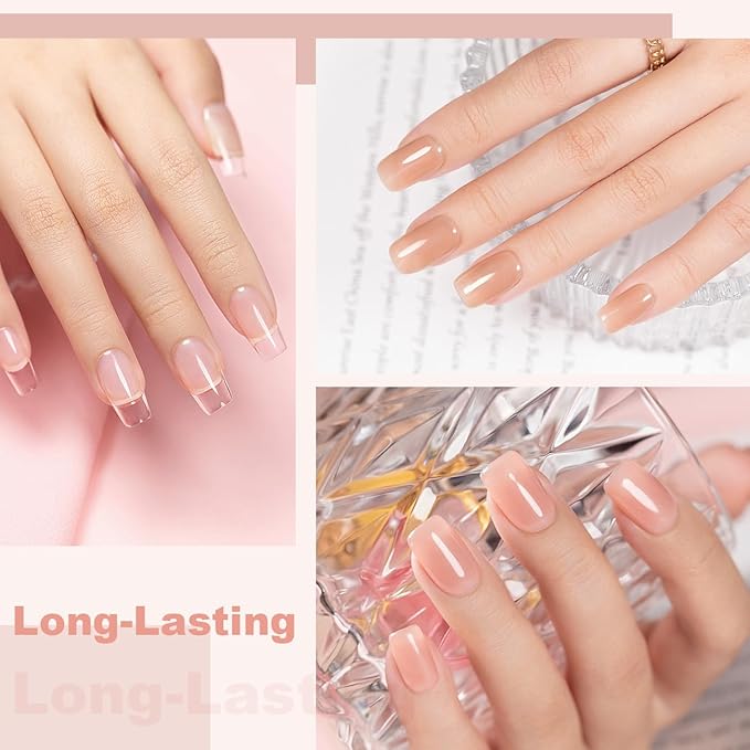 RARJSM Nude Rubber Base Gel Nail Polish Set Clear Sheer Milky White Opaque Pink Builder Base Gel in a Bottle Hard Extension Gel Skin Tone 6 Netural Colors Cured for Nails at Home Salon DIY Beginner