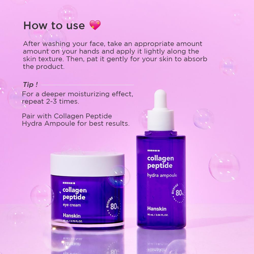 Hanskin Collagen Peptide Eye Cream (80ml). Made with 80% Collagen Extract and 20% Peptide. Advanced Anti-Aging Formula to Repair Skin from Wrinkles and Fine Lines Around the Eyes.