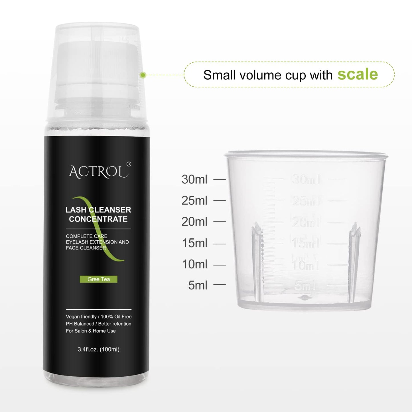 Eyelash Cleanser Concentrate 100ml Green Tea Professional Lash Shampoo Foaming Cleanser Paraben & Sulfate Free Non-lrritating Wash for Extensions Lashes with Salon Home Care-Makes 20 Bottles