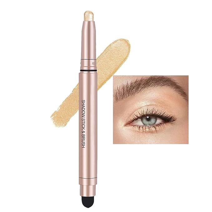 Gold Eyeshadow Stick, Shimmer Cream Single Eyeshadow Pencil, High Pigmented Eye Shadow Brightener Stick, Hypoallergenic Waterproof Long Lasting Highlighter stick Create Multi-Dimensional Eyes Look 02#