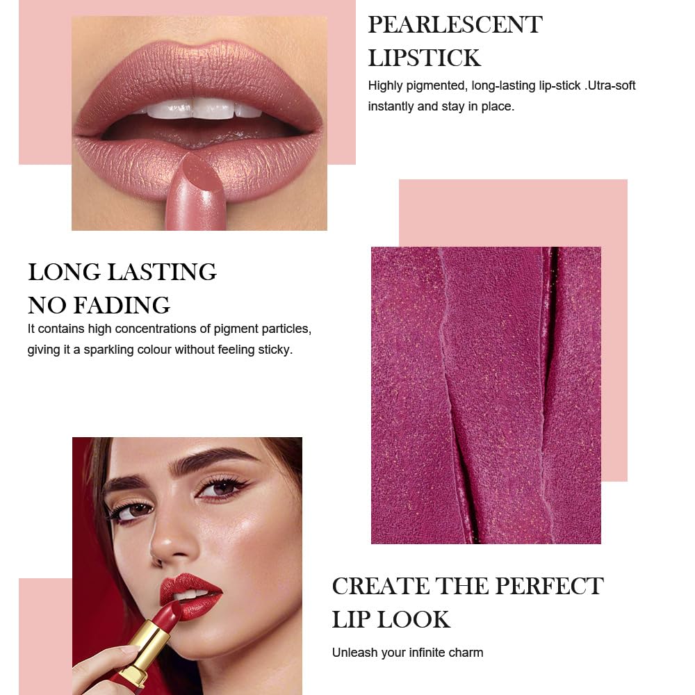 Red Metallic Lipstick for Women,Lightweight Shimmer Frosted Lipstick,Glitter Lip Gloss Stain Long Lasting Waterproof Smudge Proof 24 Hour Full Coverage Lip Makeup,Vegan