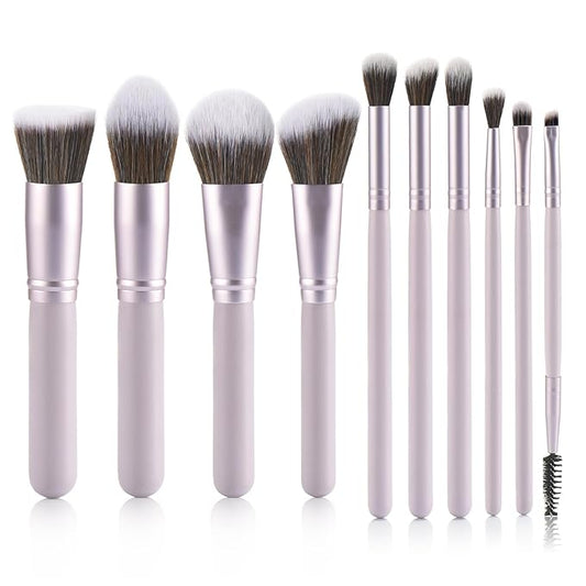 10 Piece Purple Makeup Brushes - Wooden Handle with Soft Synthetic Bristles,for Face & Eye Makeup|Professional Makeup Brushes set for Women & Girls|