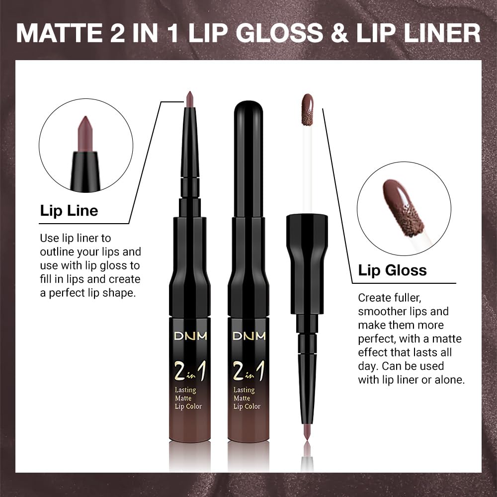 evpct 1Pcs Dark Deep Brown Chocolate Matte Lip Liner and Liquid Lipstick Stain Makeup Set for women, Long Lasting Smudge Proof Lipstick labiales matte mate larga duracion listip 24 hours originales,06