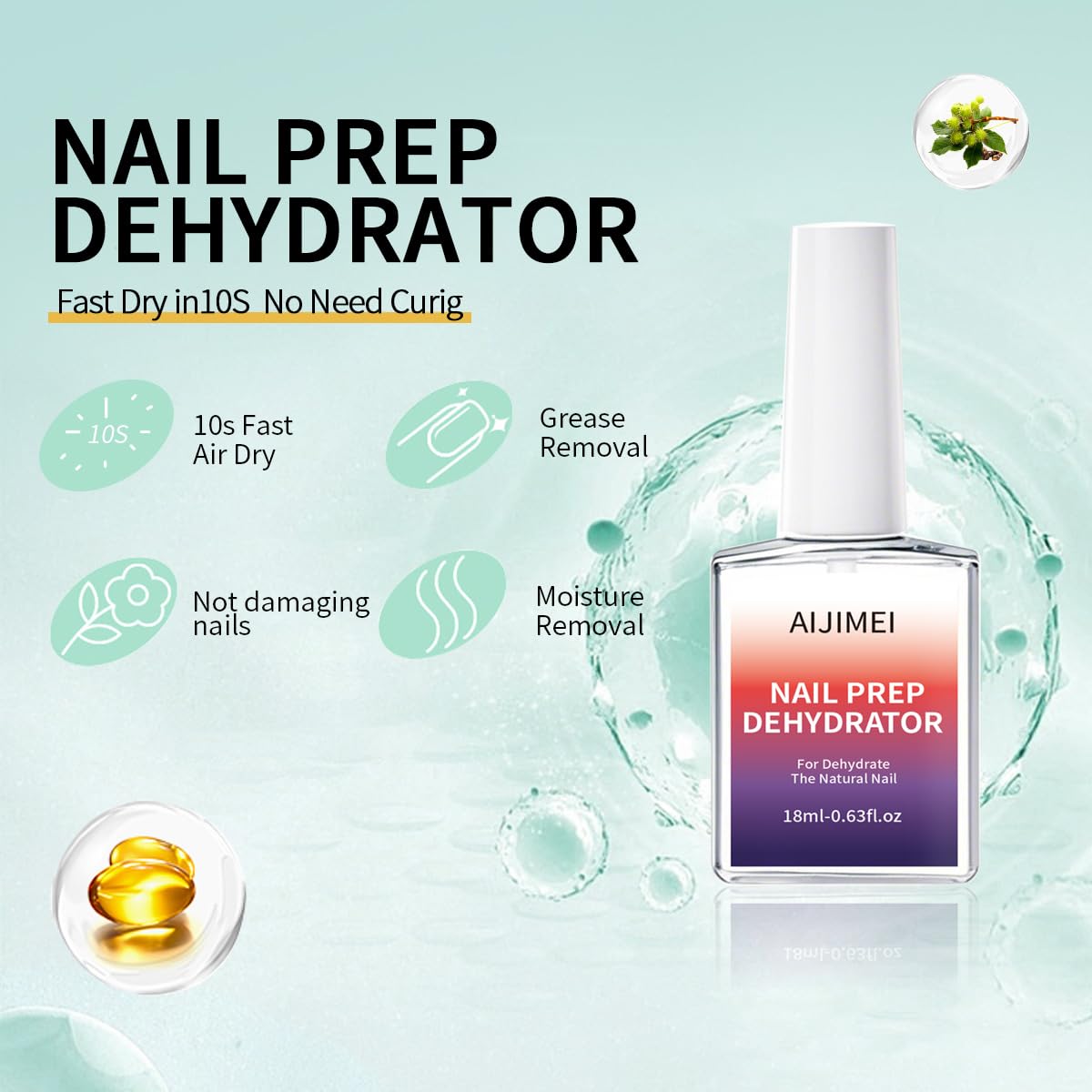 AIJIMEI Professional Natural Nail Prep Dehydration and Acid Free Primer For Acrylic False Nail Tips Bond Base Gel Nail Polish and Quick Drying Adhesive Dehydrator Set(18ml/0.63fl.oz