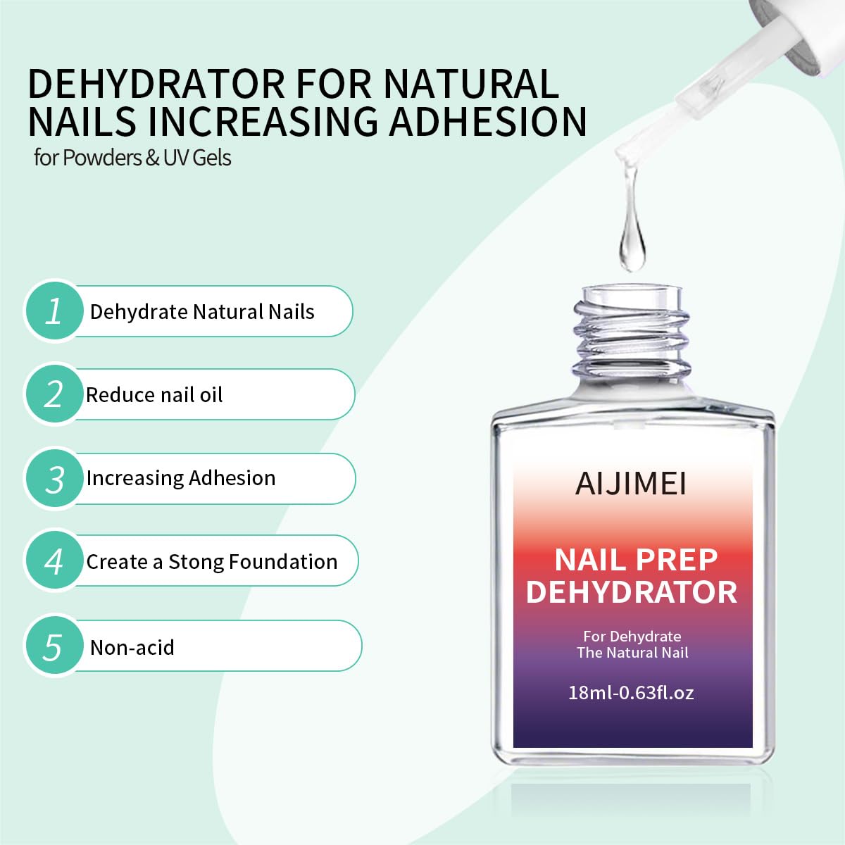 AIJIMEI Professional Natural Nail Prep Dehydration and Acid Free Primer For Acrylic False Nail Tips Bond Base Gel Nail Polish and Quick Drying Adhesive Dehydrator Set(18ml/0.63fl.oz