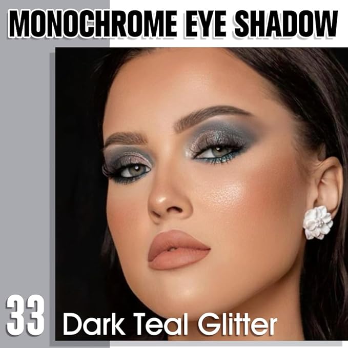 Dark Teal Green Single Shimmer Eyeshadow Makeup, Neutral Powde Eye Shadow for Women, Teal Green Glitter Singles Eyeshadow Palette Pigmented Waterproof, sombras para ojos, Girls Eyeshadows Gift