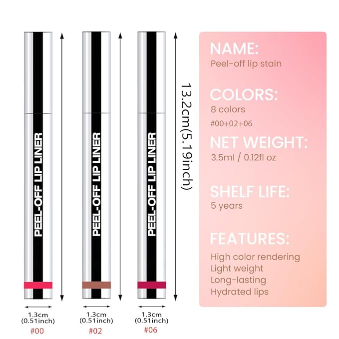 3 Pcs Matte Liquid Lip Stain Peel Off Lip Liner, Long Lasting Lip Tattoo, Waterproof & Transfer-Proof Lip Liner Peel Off Lip Gloss for All Skin Types.#00+#02#06