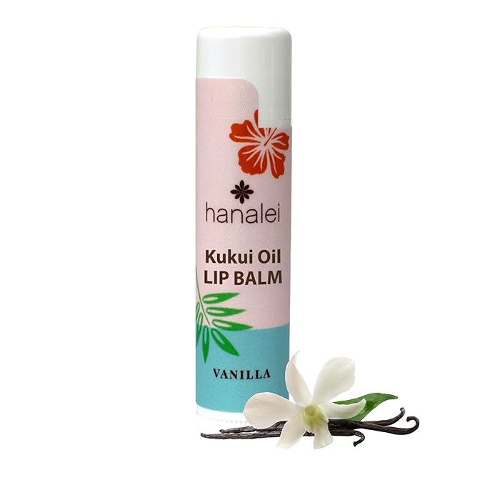 Hanalei Lip Balm and Moisturizer - Natural Kukui Oil and Beeswax Lip Moisturizer to Hydrate and Replenish Dry, Chapped Lips - Made in USA - Vanilla