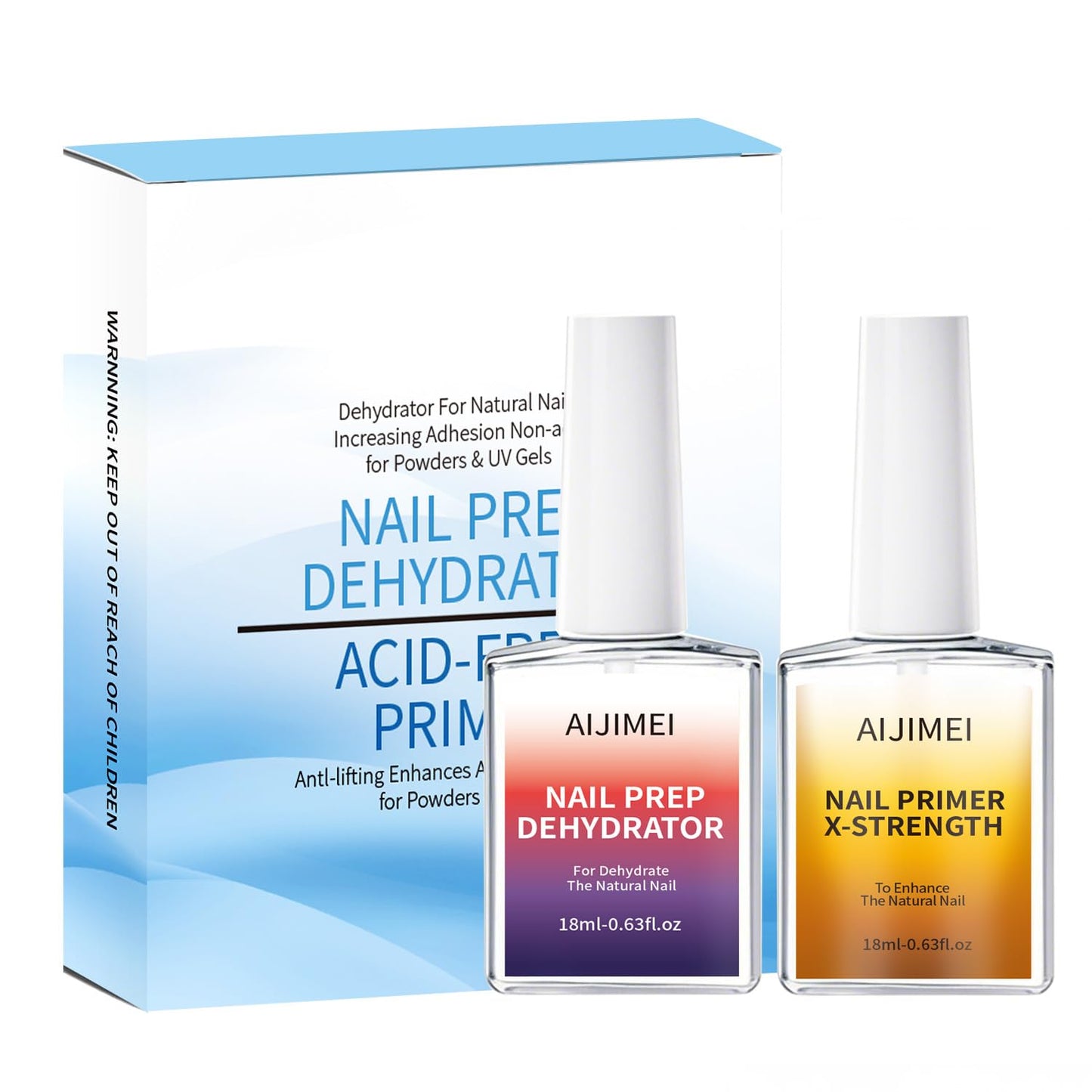 AIJIMEI 18ml Nail Prep Dehydrator And Nail Primer X-Strength Set For Acrylic Nail Products Nail Primer And Dehydrator Nail Bonding Nails(18ml/0.63fl.oz)