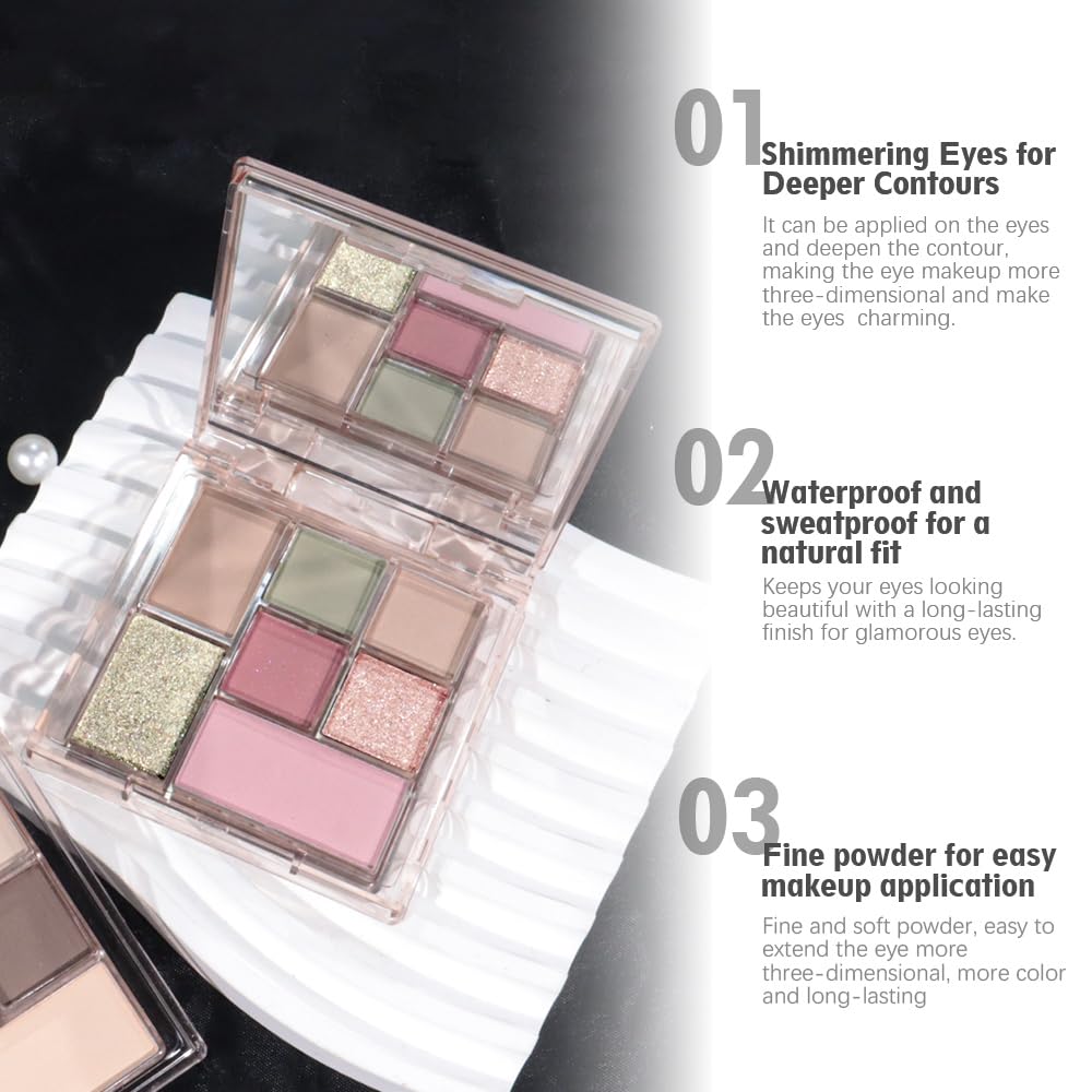 Nude Pink 7Colors Eyeshadow Makeup Palette with Mirror,Green Natural Neutral Eye Shadow Palettes for Older Women,Long Lasting Naturing-Looking,Lightweight,Waterproof,Eye Makeup Kit Travel Size,Vegan