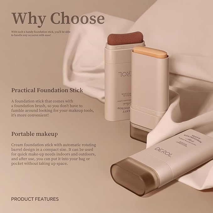 Multi-Use Foundation Stick Makeup with Brush,High Coverage Blendable Lightweight Contour Stick,Waterproof Flawless Natural Finish Creamy Foundation Makeup,Longwear Face Makeup Stick(#3)